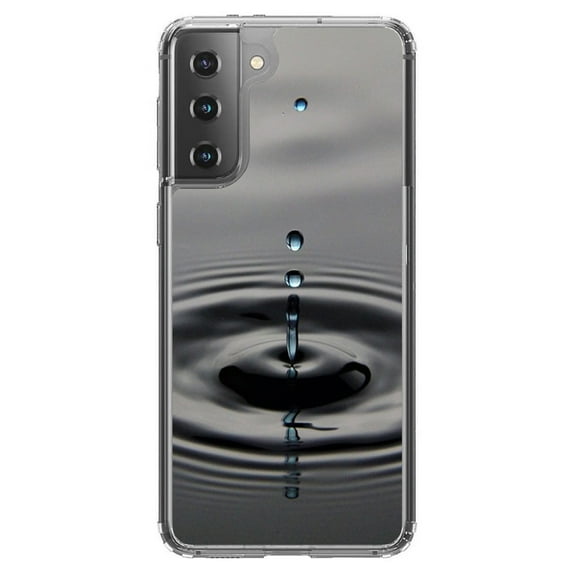 DistinctInk Clear Shockproof Hybrid Case for Galaxy S21 5G (6.2" Screen) - TPU Bumper, Acrylic Back, Tempered Glass Screen Protector - Single Water Droplet