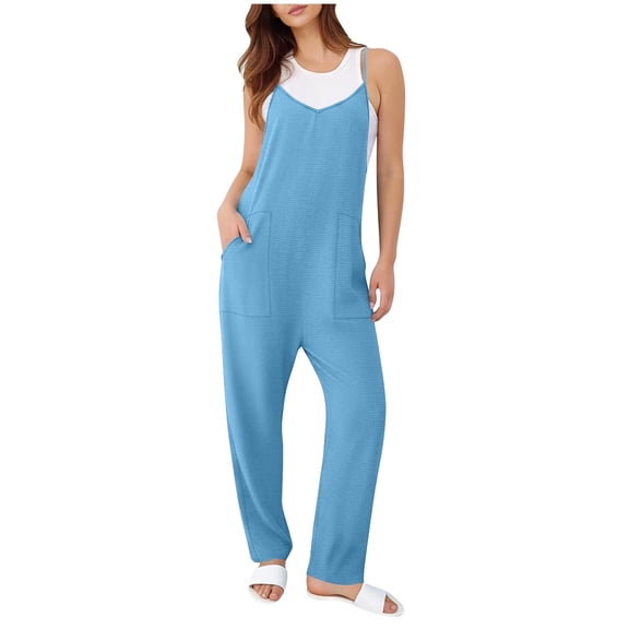 Guluxicc Womens' Casual Sleeveless Jumpsuits Spaghetti Strap Loose Romper Long Pants with Pockets