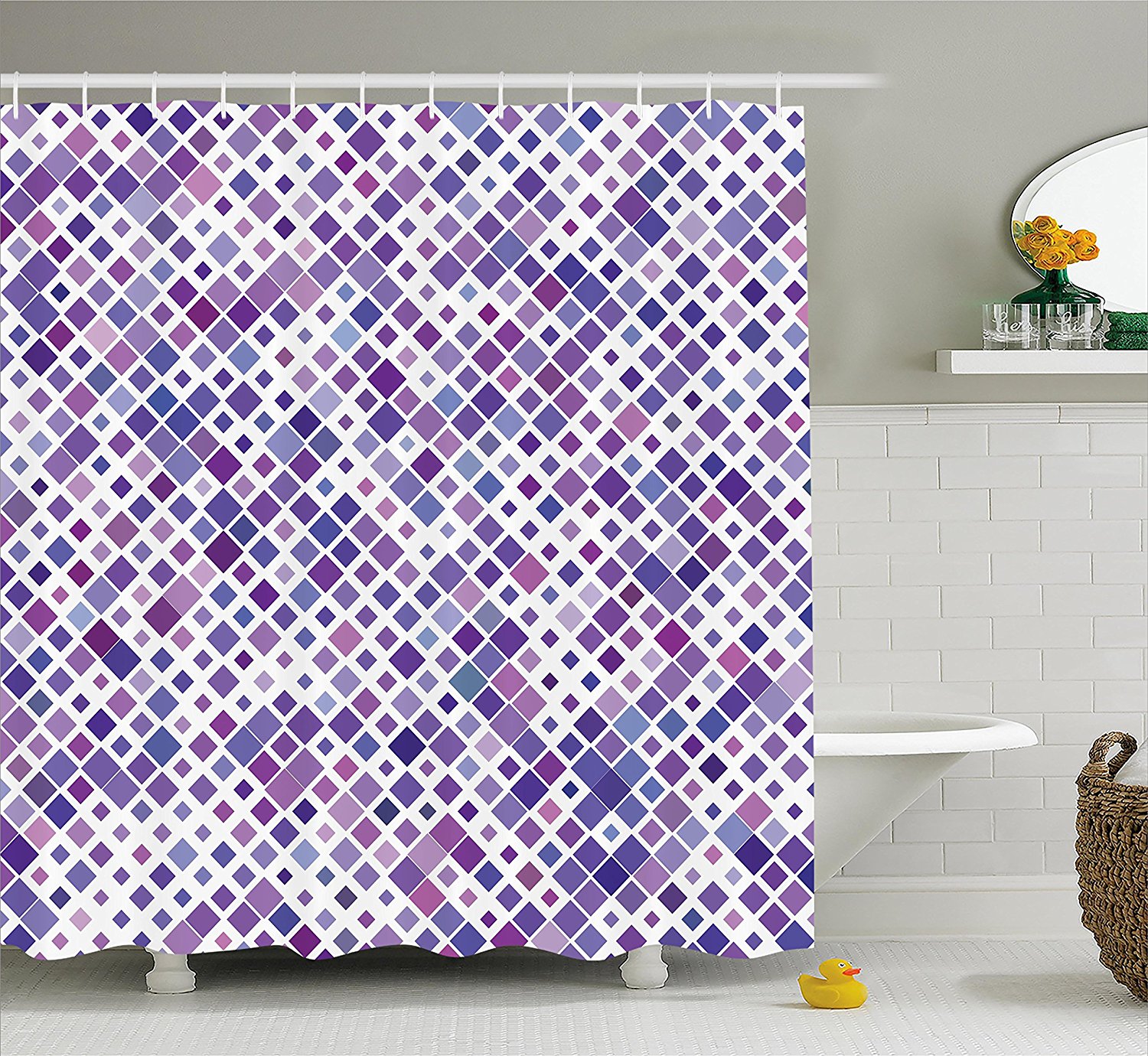Lavender Shower Curtain Set by , Purple Retro Mosaic Creative Pattern