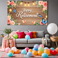 thumbnail image 4 of Floral Design Happy Retirement Decorative Banner Rose Pattern Butterfly Accent for Retirement Party Celebration Woodland Theme, 4 of 8