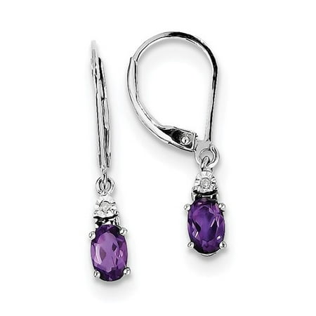 - Sterling Silver 0.9IN Long Diamond & Amethyst Earrings