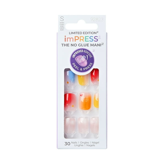 KISS imPRESS No Glue Needed Press On Nails, Design, Proud Ally, Multicolor, Short Squoval, 30 Count