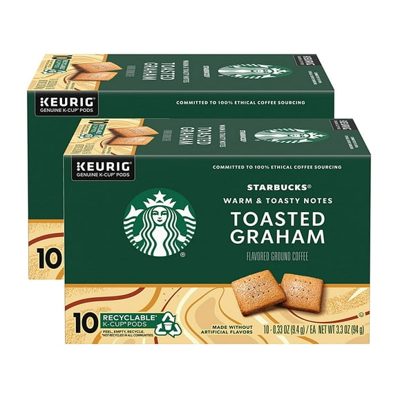 Starbucks Coffee Company Flavored Ground Coffee K-Cup Pods, Toasted Graham, Signature Collection, 100% Arabica Coffee, Recyclable K-Cup, 10 CT K-Cup Pods/Box (Pack of 2 Boxes),10 Count (Pack of 2)