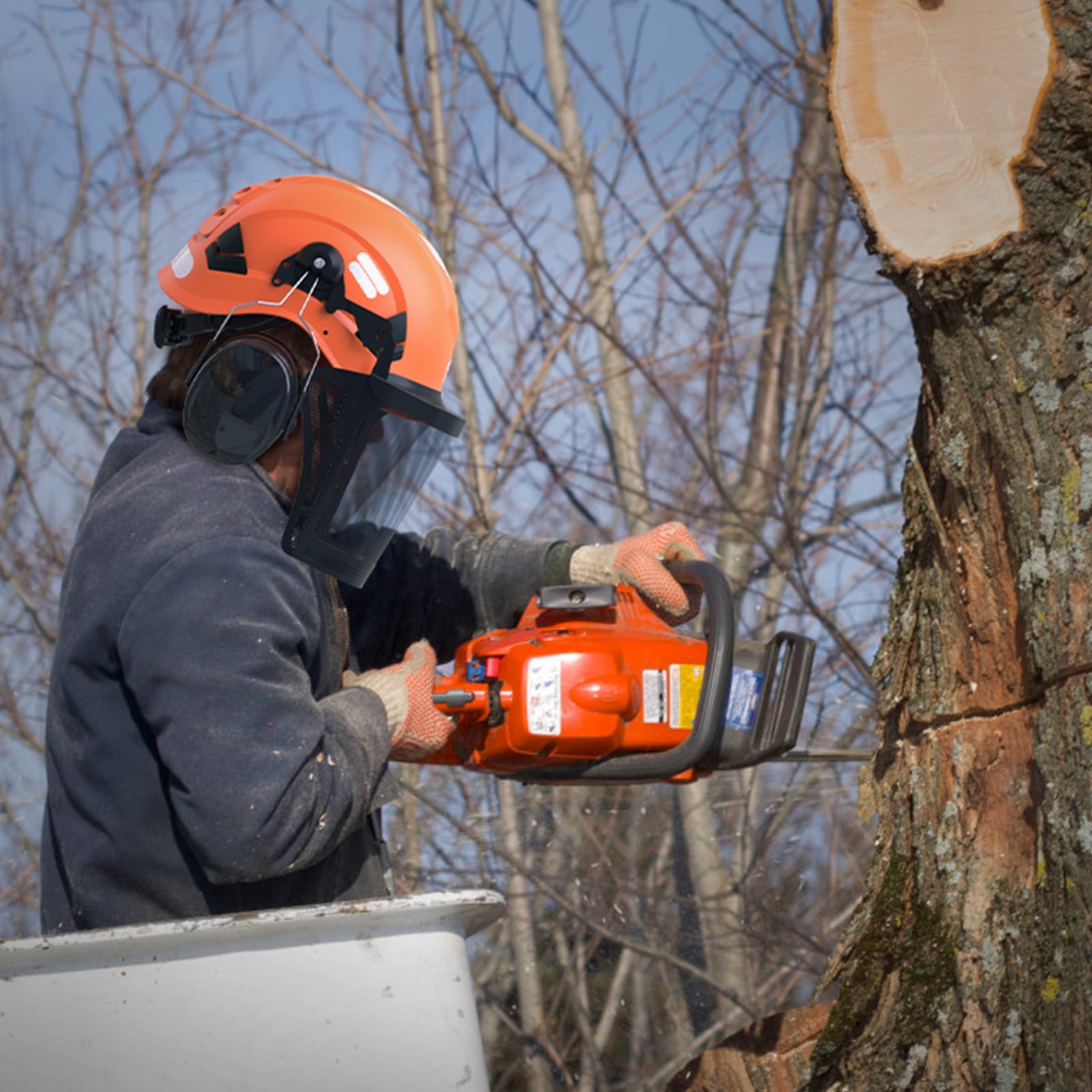 Forestry Safety Helmet with Ear Muffs & Face Shield Visor Chainsaw Safety Helmet ANSI Approved Arborist Helmet with Anti-Fog Goggles