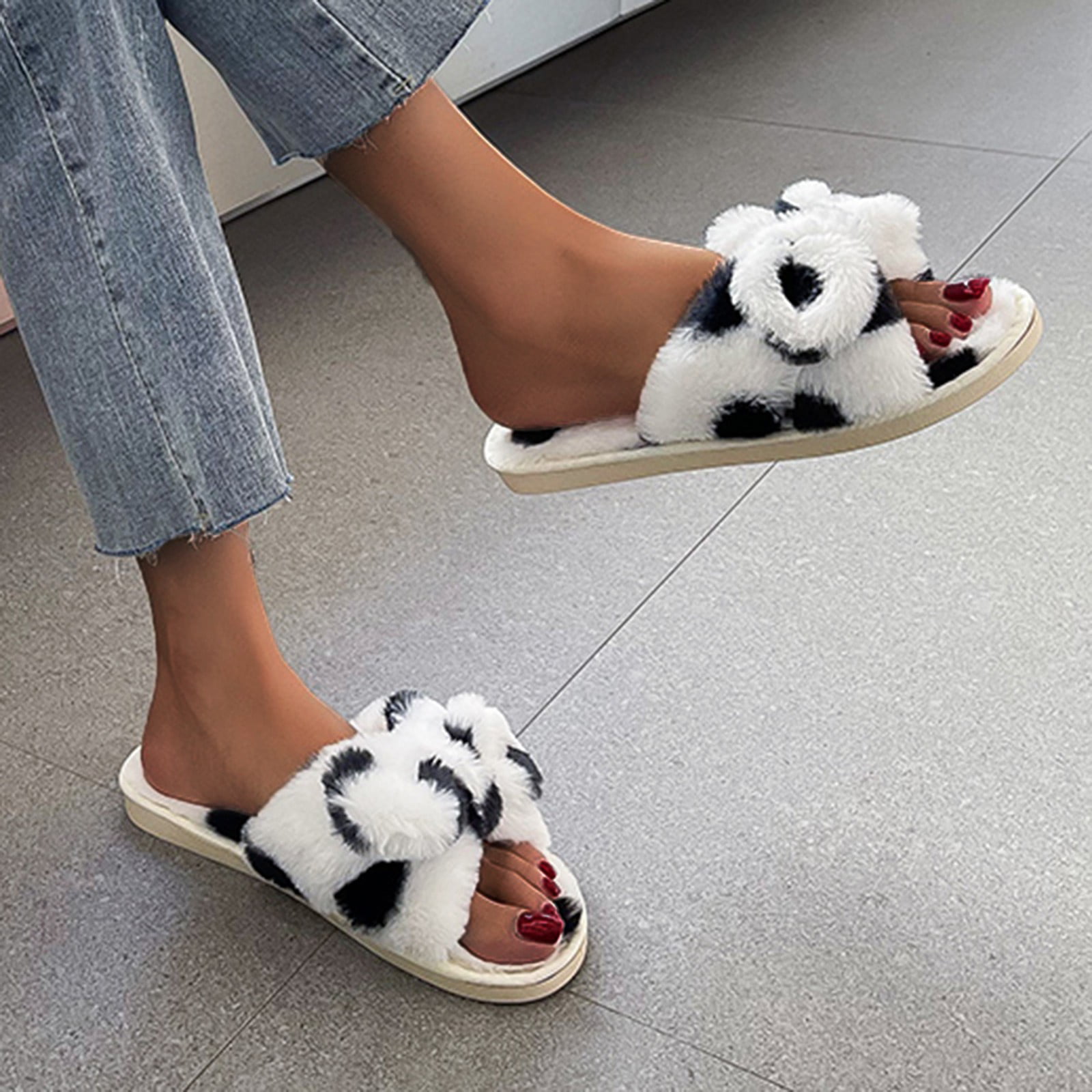 Soft Plush Slippers Women Women's Shoes Breathable Color Slippers Fashion Outdoor Women Slippers Black 7.5 - Walmart.com