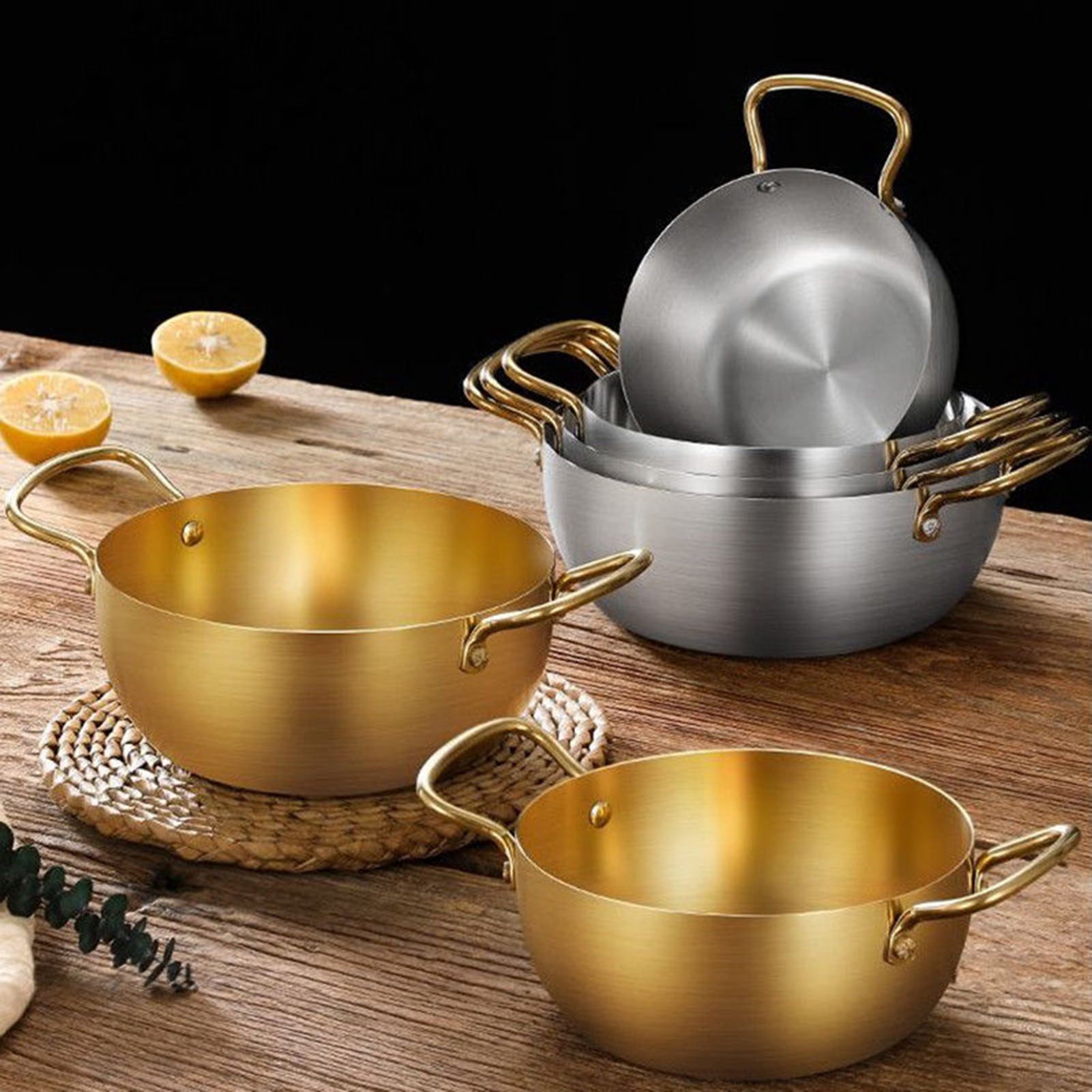 HomeLife Ramen Noodle Pot Fast Heating Two Handles Food Grade Stainless Steel Korean Ramen Noodle Cooking Pan Kitchen Gadgets