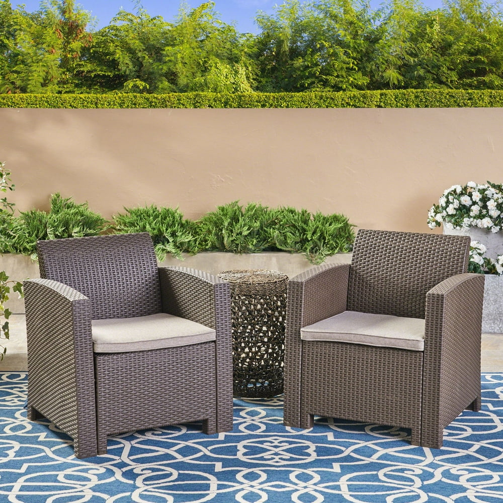Set of 2 Brown and Beige Contemporary Outdoor Patio Club Chairs 30