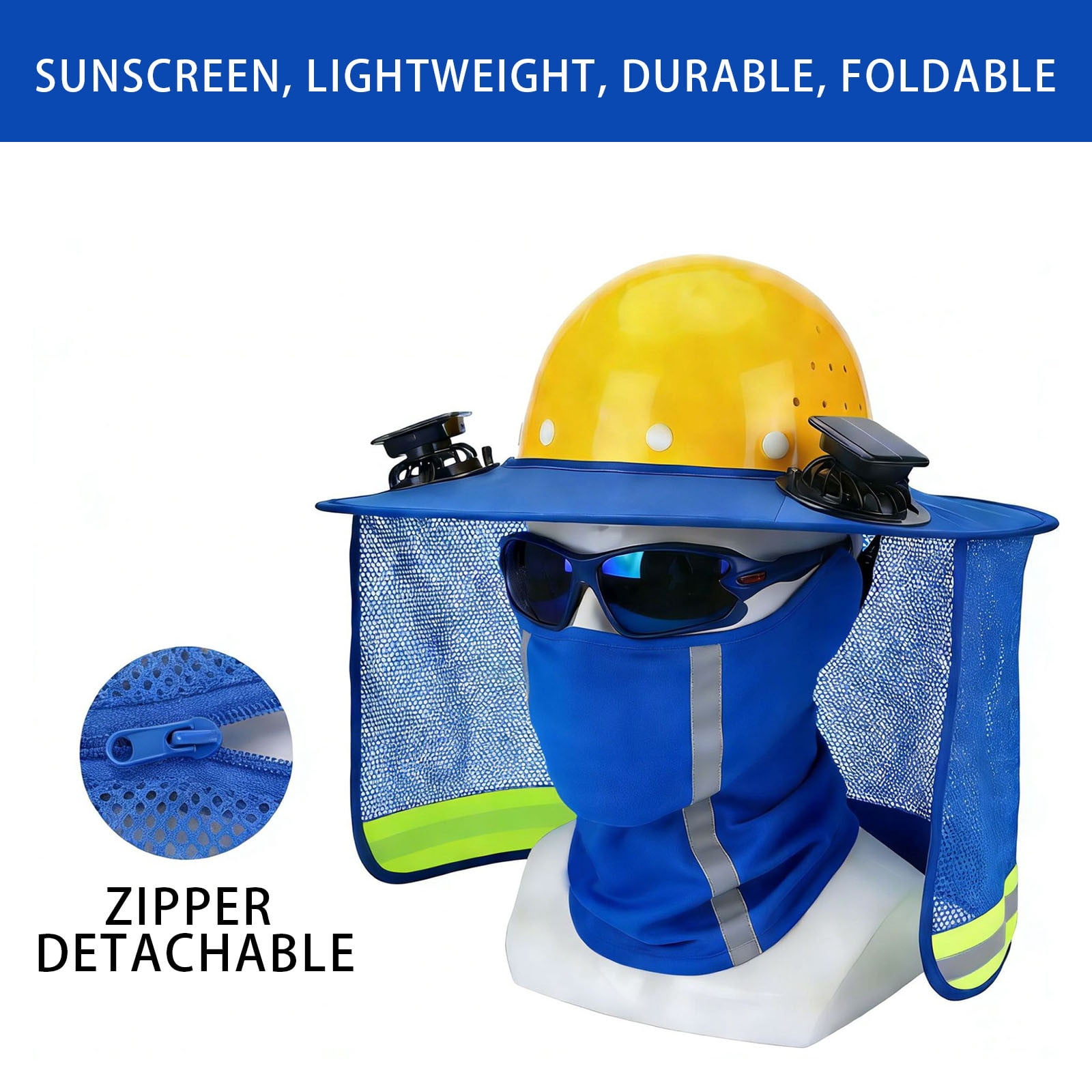 Fufafayo Sun Hat with Face Shield, UPF 50+ Sun Protection Hat, Foldable Brim Safety Helmet Attachment for Outdoor Work Gardening Construction