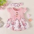 thumbnail image 2 of CAICJ98 Baby Girl Clothes Newborn Ruffled Sleeveless Floral Romper Dreesy Bodysuit Heaedband 2pcs Baby Girl Summer Clothes (Pink,6-12 Months), 2 of 7