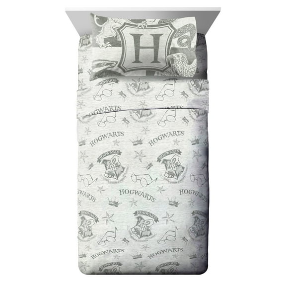 Harry Potter Classic 4 Piece Full Kids Sheet Set, 100% Microfiber, Grey