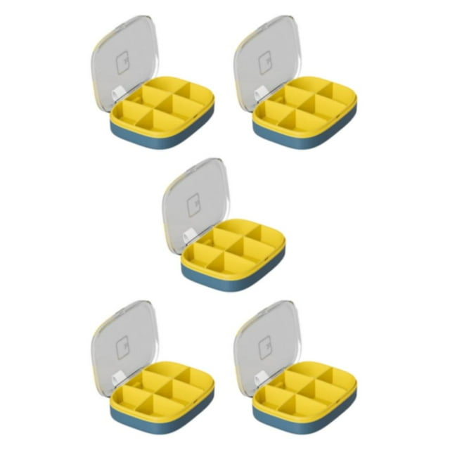 Transemion Impact-Resistant Pill Case Lightweight And Anti-Corrosion For Travel Sealing Yellow-6 Slots 5Set