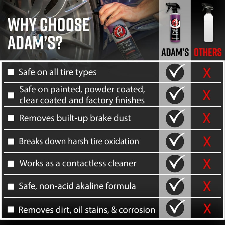 Adam's Polishes Wheel & Tire Cleaner Combo - Professional All in One Tire &  Wheel Cleaner W/Wheel Brush & Tire Brush | Car Wash Wheel Cleaning Kit for