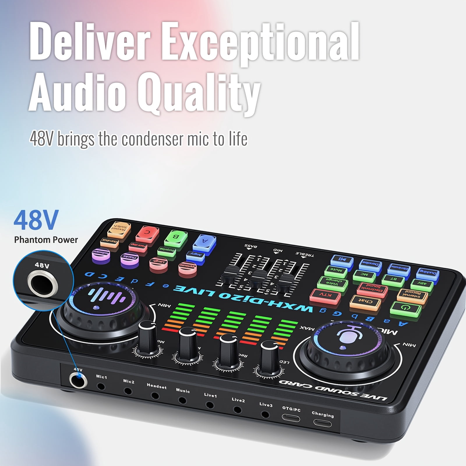WXH520 Podcast Microphone With Voice Changer, DJ20 Sound Card With Audio Interface, Podcast Equipment Bundle, Adjustable Stand, Suitable For Podcasting, PC, Smart Phone, Singing, Gaming