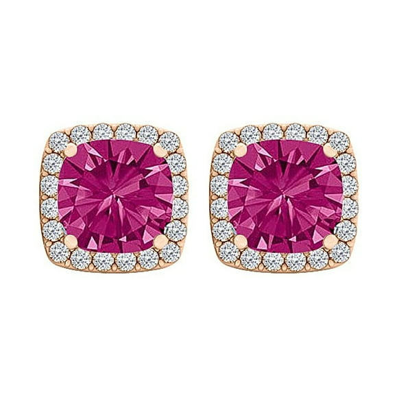 Paris Jewelry 14k Rose Gold Plated Over Sterling Silver 4 Carat Square Created Halo Sapphire Stud Earrings