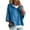03#Blue, variant on Ladies 3/4 Batwing Sleeve Oversized Solid Color Knit Hooded Pullover Drawstring Casual Daily Top