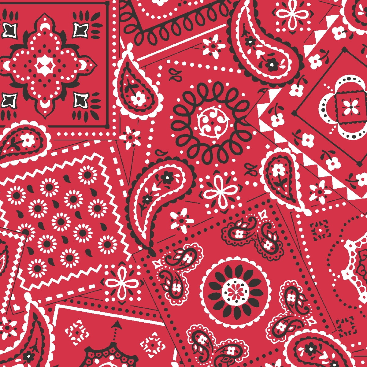 Black & White Bandana Design Red 100% Cotton Fabric 60" Wide