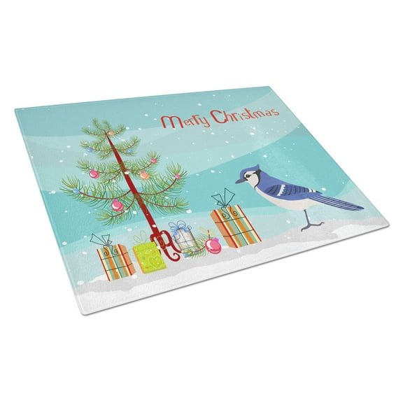 Carolines Treasures CK4490LCB Jay Bird Merry Christmas Glass Cutting Board Large, 12H x 16W, multicolor