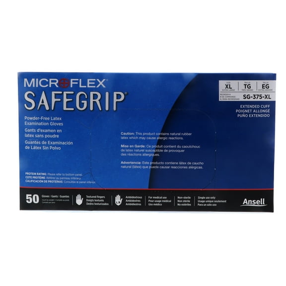 Microflex Safegrip Powder-Free Latex Examination Glove, XL, Blue (50pcs)