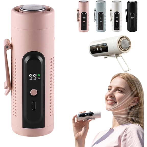 2026 New Portable Clip on Fan, Personal Fan Clip On, Portable Silent Mini Bladeless Electric Fans with 5 Speed Cooling, Rechargeable Handheld Waist Clip Air Cooler with Light for Outdoor (Pink)