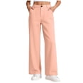 thumbnail image 2 of LOINRODI Women High Waist Wide Leg Pants Casual Fashion Solid Color Fly Pocket Fall Casual Office Trousers Pink 12-13Years, 2 of 8