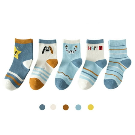 5 Pcs Children's Cute Mid-calf Length Cotton Sock, Cartoon Animal Print ...