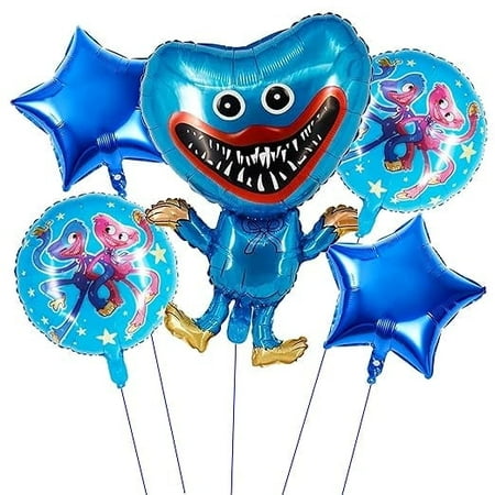 Foil Balloon Huggy Wuggy Party Birthday Party Decoration Blue Set of 5 Pc
