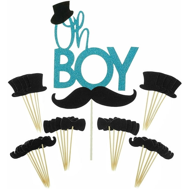 Oh Boy Cake Topper Mustache Hat Bowtie Cupcake Picks For