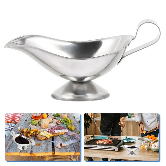 STRANDCHIC Stainless Steel Gravy Boat with Handle 12 oz for Sauces Condiments Dining and Storage