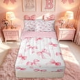 thumbnail image 2 of meiyoeat Watercolor Polkadot Bow Zipper Full Size Comforter Sets with Fitted Sheet and 2 Pillowcases for Kids Girls, Girly Stripes Bowknot Zipper Bedding Set, Pink White, Pink ReversibleG, 2 of 6