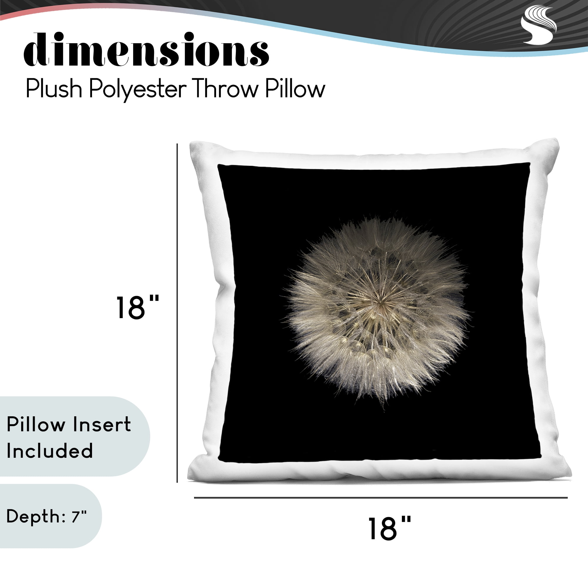 Stupell Industries Wispy Dandelion on Black Decorative Printed Throw Pillow, design by Beth Adoette, 18 x 7 x 18