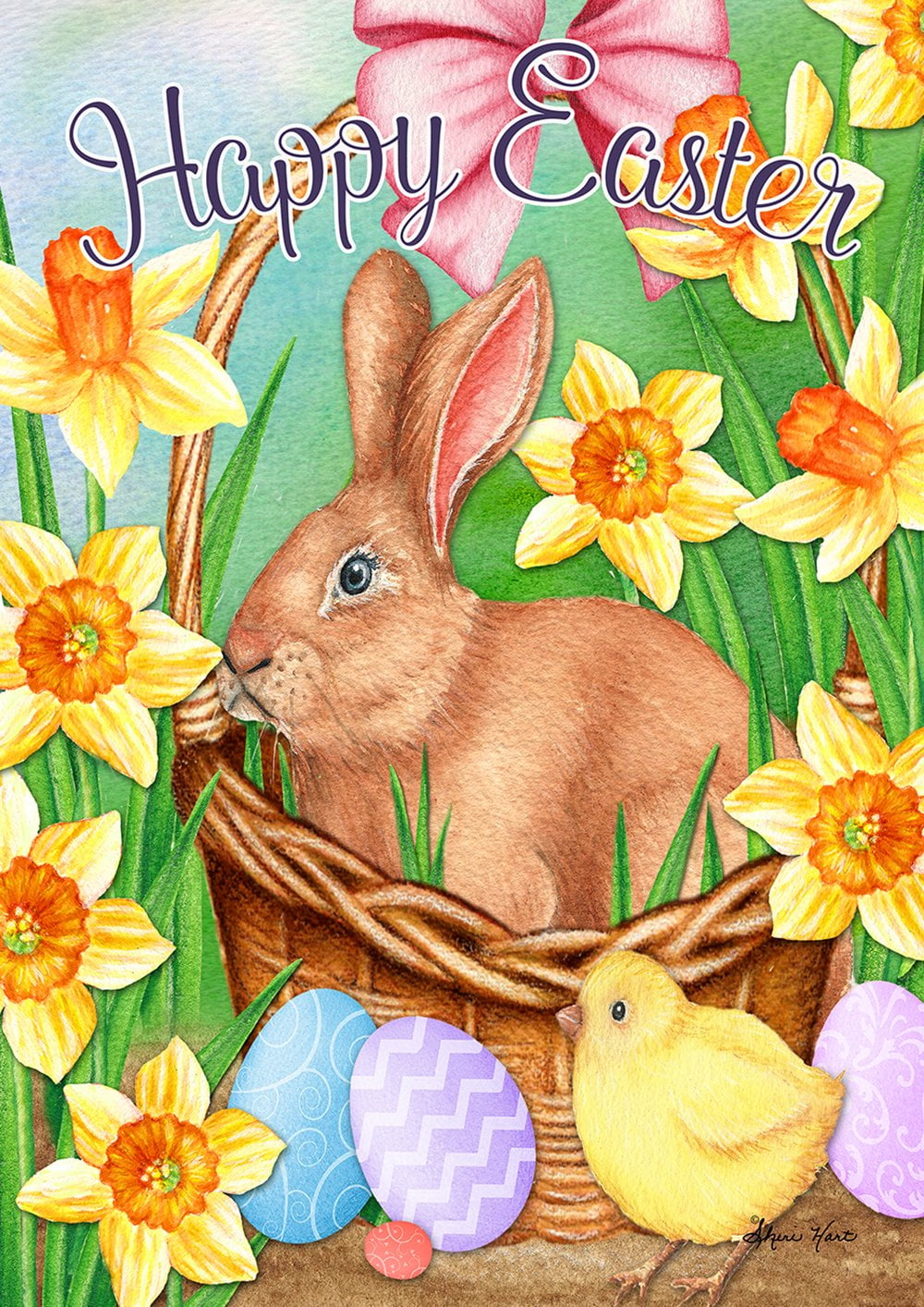 1PC Easter Outdoor Garden Flag Indoor Home Flowers Bunny Rabbit Paint Yard Decor 