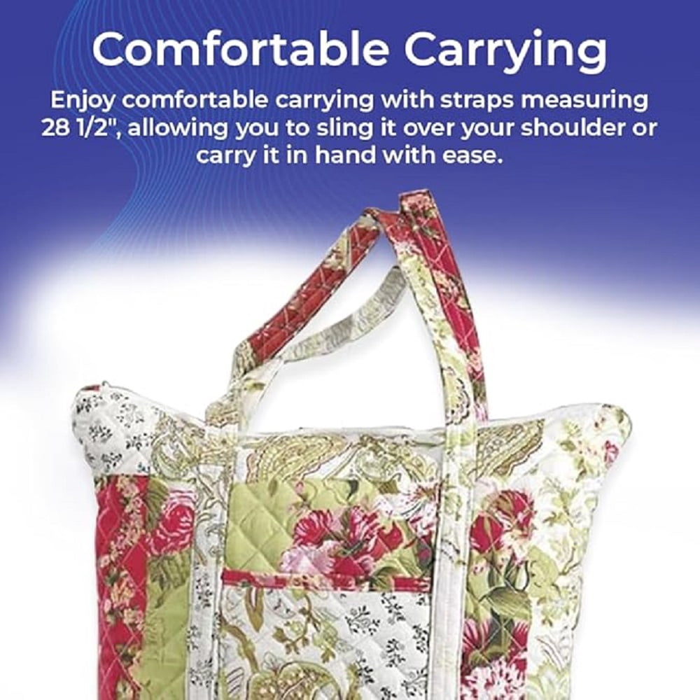 Sagefinds Floral Tote Bag, Patchwork Quilted Shoulder Purse for Women, Top Zip Closure with Pocket