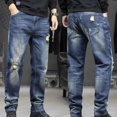 thumbnail image 3 of Pantalones vaqueros masculinos Pantalones rectos con bolsillos Vaqueros azules para hombre Retro Baggy Buggy Ropa de otoño Lavado Original Invierno Xs, 3 of 5