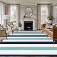 thumbnail image 2 of Turquoise Navy Blue Striped Large Area Rugs for Bedroom Living Room, Soft Non Slip Carpet Bedside Rug, Farmhouse Stripe Art Rectangular Floor Cover Kitchen Accent Rug 5'x8' for Dining Room/Office, 2 of 9