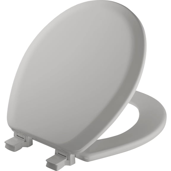 Mayfair Molded Wood Toilet Seat 46EC 162 - Lift-Off Hinges, Easy to Clean - Round, Silver — Standard Mounting Hardware, Drop-In Replacement