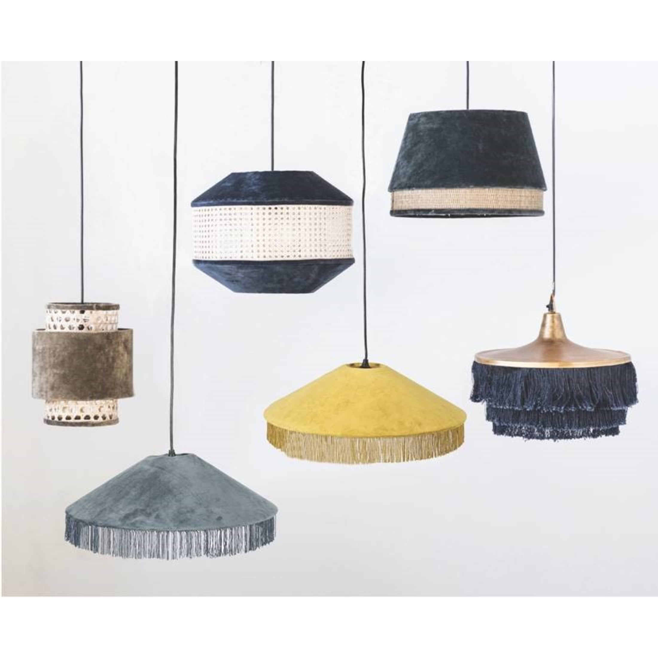 Creative Co-Op Creative Co-Op Mid Century Velvet Ceiling Light with Tassels, Charcoal