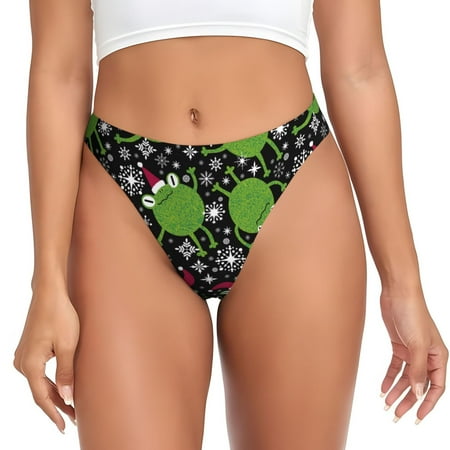 Qokaie Frogs And Santa Hat Printed Women s Cotton Thong Underwear  Sexy Breathable Panties G-string-3X-Large
