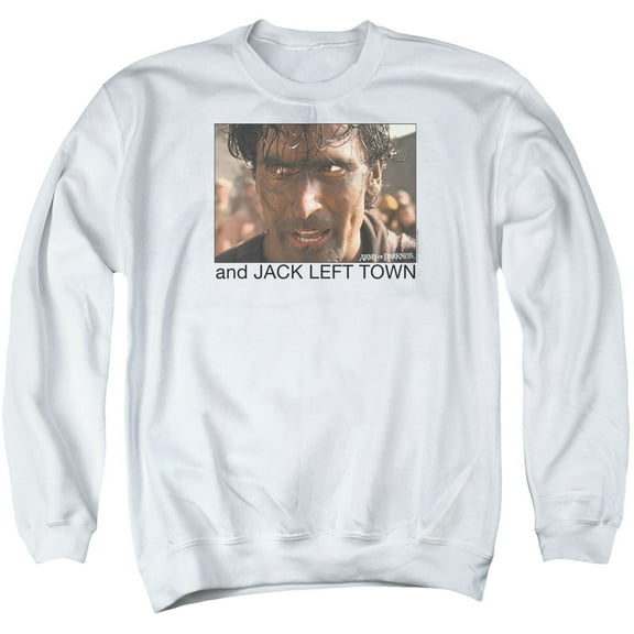 Army Of Darkness Jack Left Town Adult Crewneck Sweatshirt White