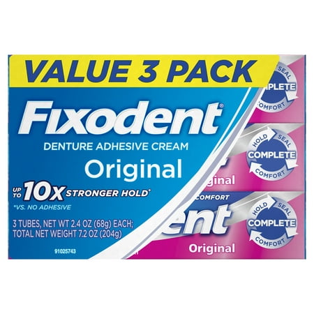 Fixodent Complete Original Denture Adhesive Cream, 2.4 oz, 3 (Best Denture Adhesive For Partials)