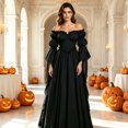 thumbnail image 2 of LEKWK Renaissance Dress Women Medieval Costume Off Shoulder Puff Sleeve Maxi Dress Classic Peasant Gown for Halloween Cosplay Themed Party, 2 of 5