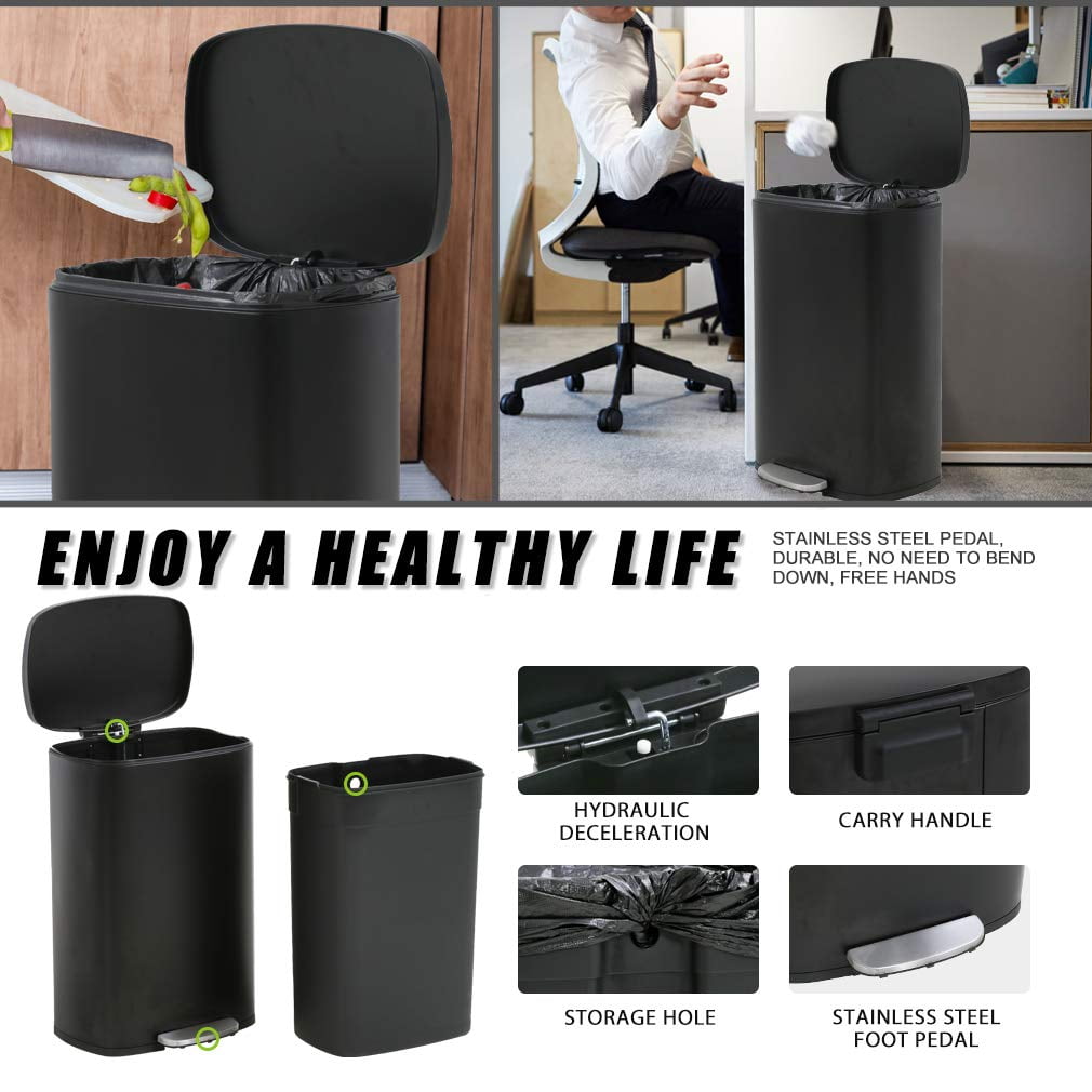 YRLLENSDAN Garbage Can 13 Gallon Tall Kitchen Trash Can with Lid Stainless Steel Trash Can 13 Gallon Kitchen Foot Step Trash Cans for Kitchen Office Bedroom Bathroom