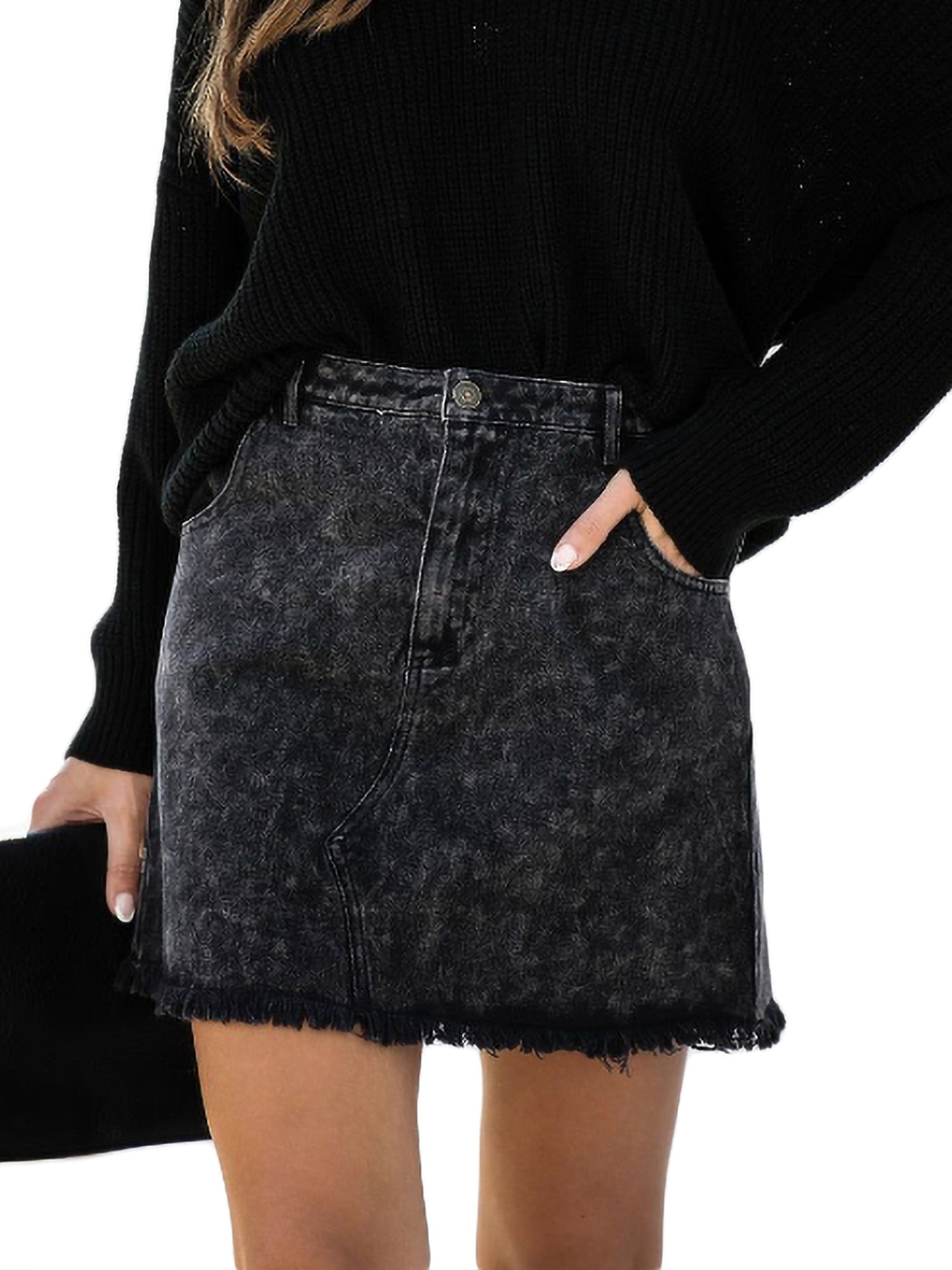 black jean skirt a line