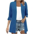thumbnail image 2 of Camisas Para Hombres! BiZtdJrK Womens Ruffles 3/4 Sleeve Cardigans Casual Textured Open Front Shrugs Jacket Lightweight Loose Beach Cover Ups Blue XL, 2 of 9