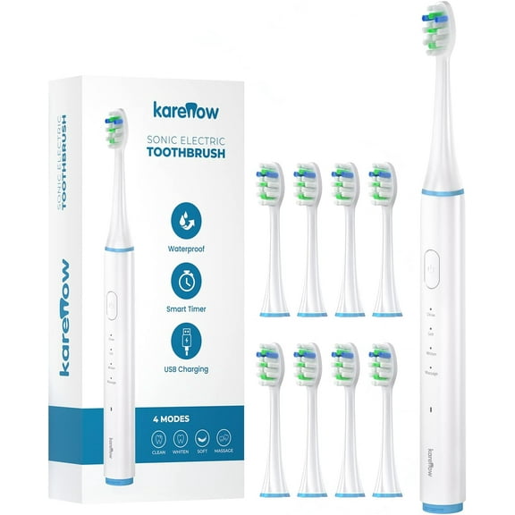 Karenow Electric Toothbrush, 8 Brush Heads, 4 Modes, One Charge for 60 Days, 40000 VPM Rechargeable Power Toothbrush, IPX7 Waterproof Electric Toothbrush for Adults