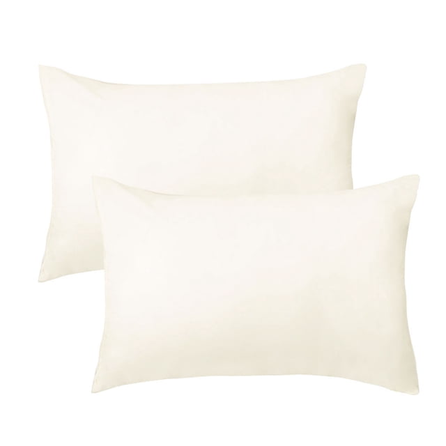 soft 2pcs pillowcases microfiber,no wrinkle,standard, cream pillow case cover unique bargains funda de almohada juego de 2 fundas de almohada crema, vista frontal centrada con dos fundas rectangulares superpuestas, microfibra cepillada sin arrugas y cierre tipo sobre; disponibles en tallas estándar (20"x48" a 20"x72").