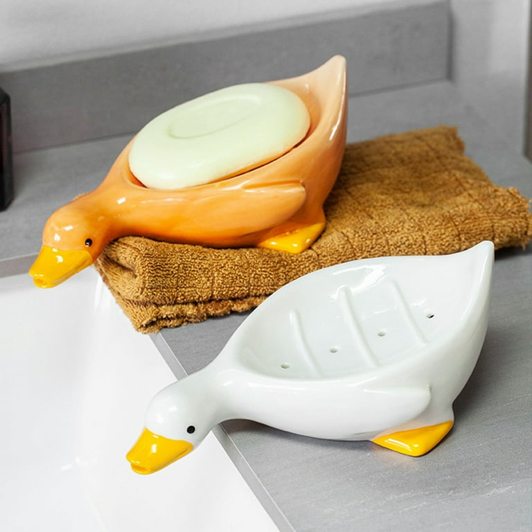 Soap Dishes Portable Ceramic Duck Bathroom Accessories Drain Rack