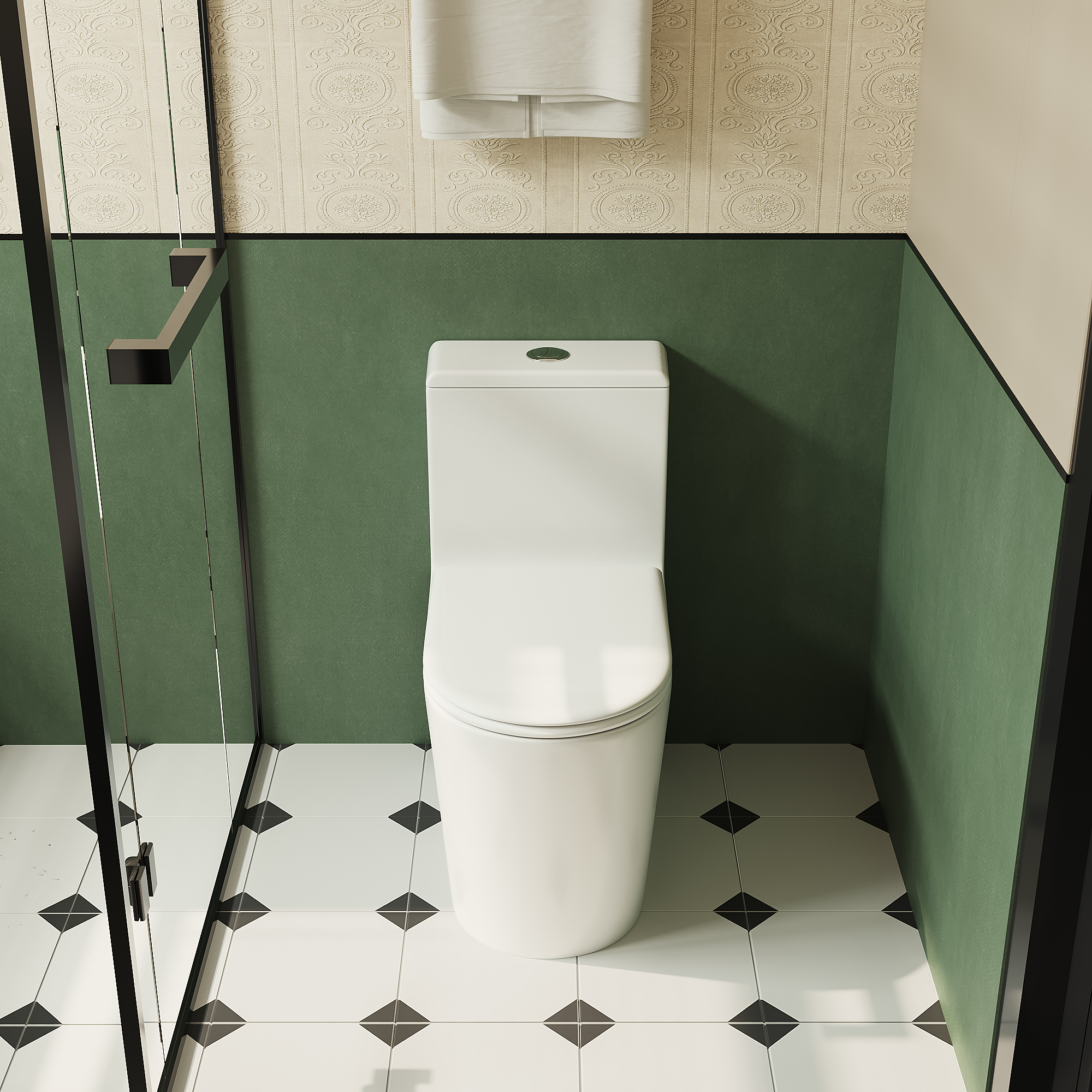 TrumanPick Elongated One Piece Toilet with17" ADA Comfort Chair Height Seat Compact Toilet 1.6 GPF Dual Flush Toilet, White