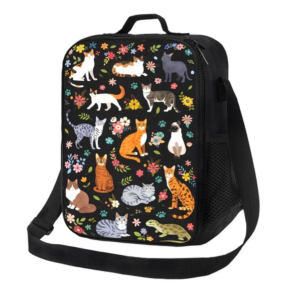 Cute Cats Lunch Bag Insulated Thermal Box with Shoulder Strap & Handle for Work and Picnic