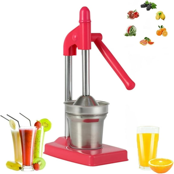 Cast Iron Juicer Hand Press, Stainless Steel Lemon Squeezer – Heavy Duty Manual Citrus Juicer, Easy to Clean Countertop Tool for Fresh Lemonade, Orange Juice (Red)