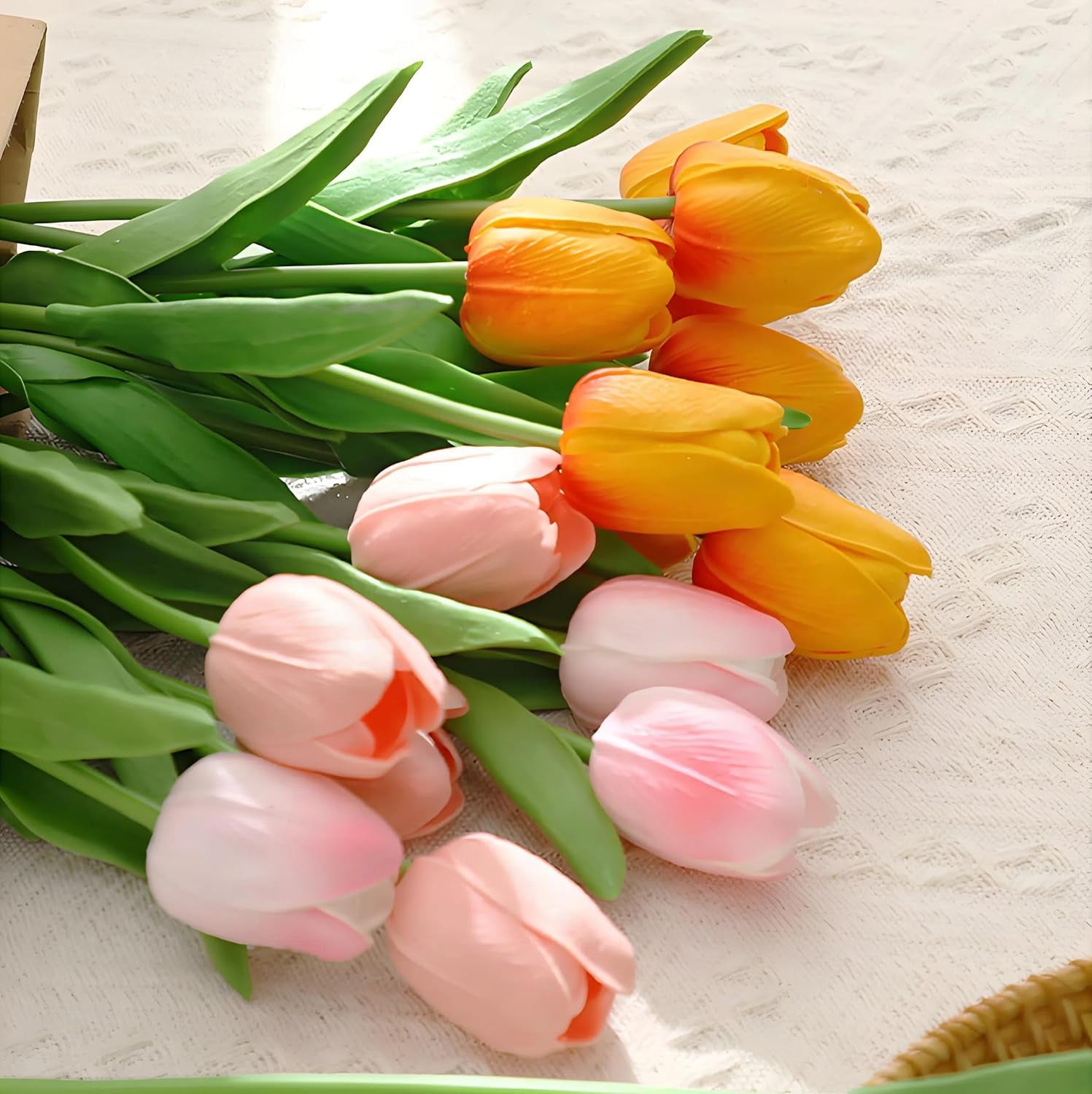 10pcs White Artificial Flowers Fake Tulips 13" Silk Flower for Home Kitchen Wedding Decor Bouquet Decorations Office Floral Arrangements